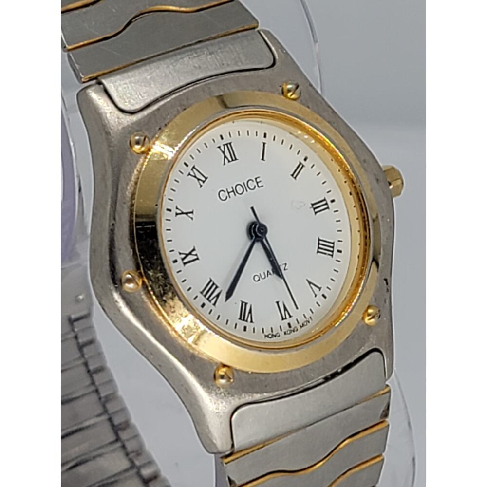 Vintage Mens Choice Watch Quartz Roman Numeral Hong Kong Movement Two Tone Watch